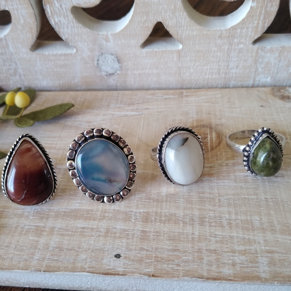 4 RINGS SET SILVER-STONES NWOT